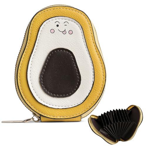 VONJUMA Avocado Förmiger Kartenhalter Avocado Förmiger Mehrzweck Kartenhalter Münzgeldbörse Echt Leder Kartenetui Damen Herren Kreditkartenetui Gelb von VONJUMA