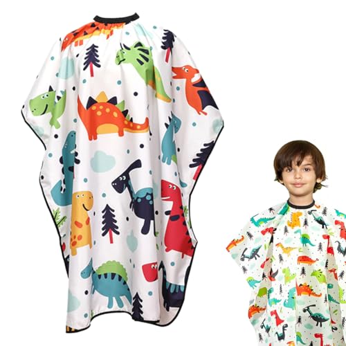 VONJUMA Kinder Friseurumhang Professioneller Kinder Haarschneideumhang Friseurumhang Verstellbarer Friseur Umhang Für Kinder Erwachsene Friseursalon Zubehör Weiss Dinosaurier von VONJUMA