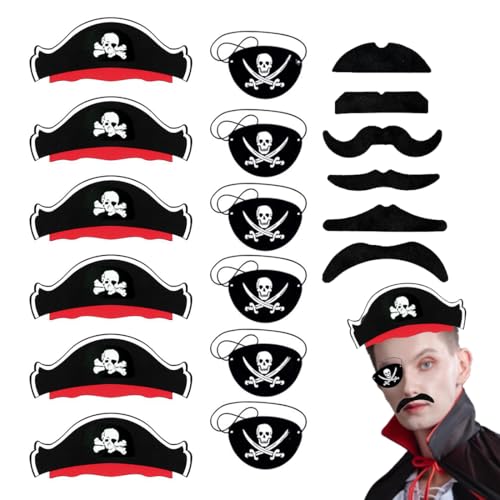VONJUMA Piraten Deko Kindergeburtstag Set 6 Pcs Piratenhut Kinder Augenklappe Pirat Filz Augenmaske Schädel Piraten Hut Accessoires Fake Schnurrbart Set Für Geburtstag Halloween Maskerade Piratenparty von VONJUMA