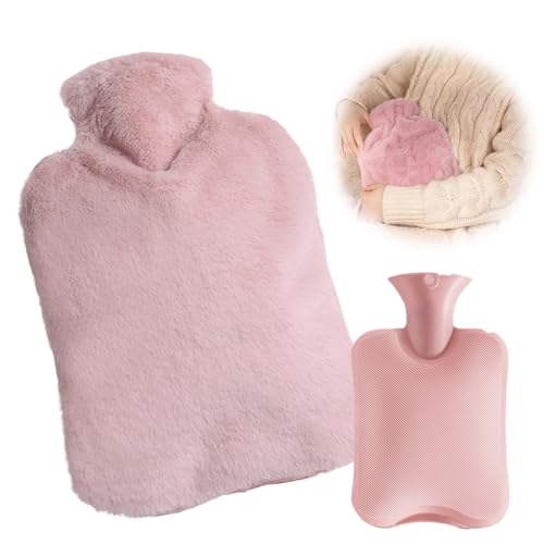 VONJUMA Wärmflasche Mit Bezug Wärmeflasche Flauschig Wärmflaschen Mit Känguru Tasche Auslaufsicher Und Getestet Wärmflasche Lange Warm Bettflasche Für Kinder Und Erwachsene Rosa 1000Ml von VONJUMA