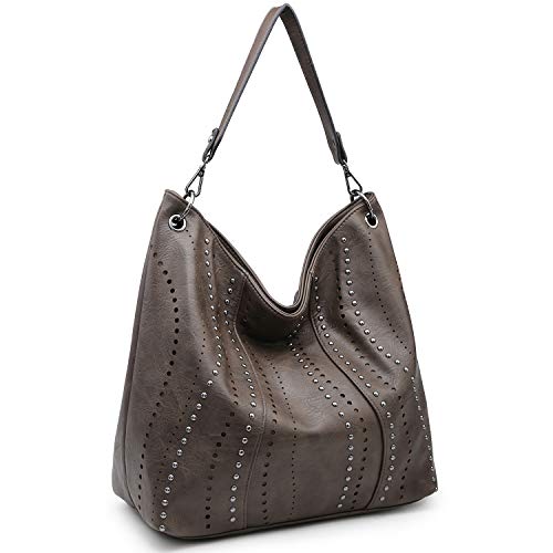Damen GroÃŸe Hobo Schultertasche Eimer Handtasche beutel für Frauen mit Nieten Vegan Leder, Braun (bronze), Large von VONMAY