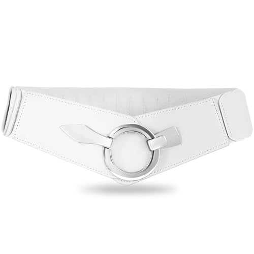 VOMELLI Breiter Elastischer Taillengürtel Damen - Vintage Stretchgürtel Hüftgürtel mit Silberschnalle für Kleid Weiß XL von VONMELLI