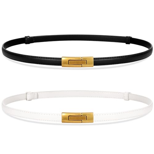 VONMELLI 2 Pack Damen Schmaler Taillengürtel Verstellbare Dünne Gürtel für Kleid Schmal Gürtel für Damen Schwarz+Weiß Passt Taillenumfang bis zu 115cm von VONMELLI