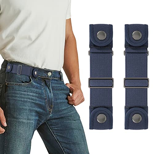 2 Pack Stretchgürtel Für Damen Herren, 2 Schlaufen Ohne Schnalle Dehnbarer Seiten Taillengürtel Verstellbarer Unsichtbarer Gürtel Für Jeanshosen Blau Fit Loop Größe 20-30cm von VONMELLI