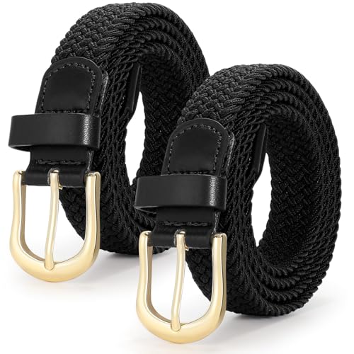 VONMELLI 2 Packungen taillengürtel damen stretchgürtel damen Herren, flechtgürtel damen Verstellbarer Elastischer Stoffgürtel für Unisex 2.5cm Länge 90 cm bis 120 cm Schwarz+Schwarz XL von VONMELLI