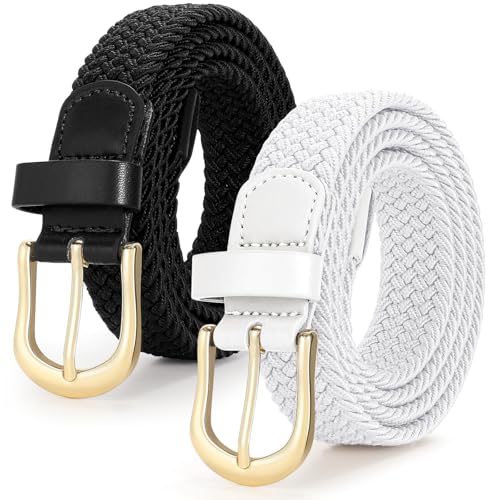 VONMELLI 2 Packungen taillengürtel damen stretchgürtel damen Herren, flechtgürtel damen Verstellbarer Elastischer Stoffgürtel für Unisex 2.5cm Länge 90 cm bis 120 cm Schwarz+Weiß M von VONMELLI