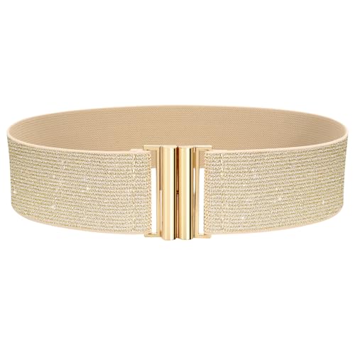 VONMELLI Breiter Elastischer Stretch Gürtel für Damen–Trimmer-Stretchgürtel, Retro Damen Taillengürtel Gold XL von VONMELLI