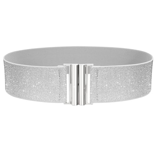 VONMELLI Breiter Elastischer Stretch Gürtel für Damen–Trimmer-Stretchgürtel, Retro Damen Taillengürtel Silber XL von VONMELLI