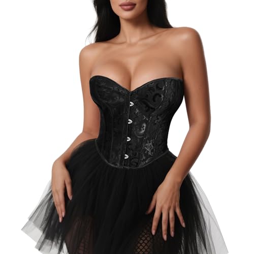 VONMELLI Bustier Korsett Top Spitze Überbrust Shapewear Dessous Cosplay Kostüm Schwarz XXL von VONMELLI
