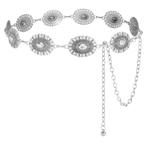 VONMELLI Damen Concho Kettengürtel Western Cowgirl Taillengürtel Türkis Metallkettengürtel für Kleid Silber M von VONMELLI