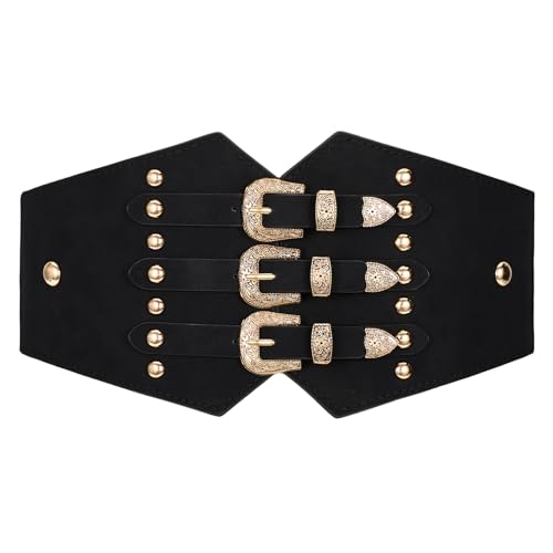 VONMELLI Damen Elastische Kostüm Korsett Gürtel Mittelalter Gürtel Western Tied Waspie Taillegürtel Breite Cinch Gürtel für Shirt Kleid Schwarz M von VONMELLI