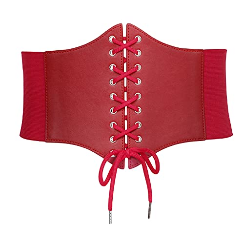 VONMELLI Damen Elastische Schnürung Korsett Gürtel Tied Waspie Breite Gürtel Kostüm Stretch Taille Gürtel für Halloween Rot XL von VONMELLI
