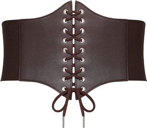 VONMELLI Damen Elastische Schnürung Korsett Gürtel Tied Waspie Breite Taillengürtel Kostüm Stretch Taille Gürtel für Halloween Kaffee XL von VONMELLI