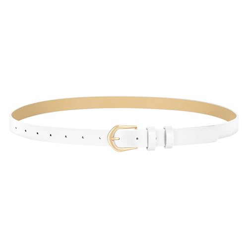 VONMELLI Schmaler Gürtel Damen Dünner Taillegürtel Damen Mode Jeans Kleid Gürtel mit Gold Schnalle Weiß Passend für Taillenumfang 63-80cm von VONMELLI