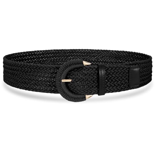 VONMELLI Frauen geflochtener Rattan breiter Gürtel gewebter Taillengürtel mit Halbkreisschnalle für Sommerkleid Jeans Hosen Schwarz M von VONMELLI
