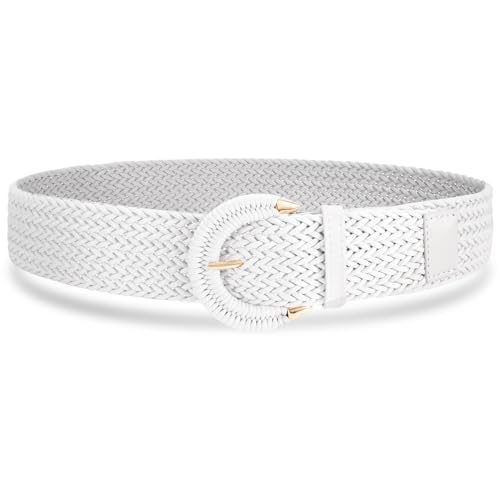 VONMELLI Frauen geflochtener Rattan breiter Gürtel gewebter Taillengürtel mit Halbkreisschnalle für Sommerkleid Jeans Hosen Weiß S von VONMELLI
