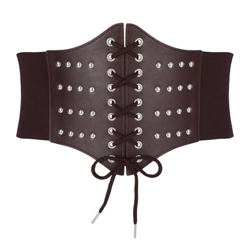 VONMELLI GüRtel Damen Breiter Korsett Damen Retro Tied Waspie GüRte StretchgüRtel Damen Vintage StretchgüRtel Damen NietengüRtel Breiter GüRtel Damen TaillengüRtel Damen füR Halloween Kaffee L von VONMELLI