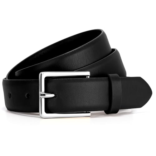VONMELLI Gürtel Damen,Ledergürtel Damen für Jeans kleider Taillengürtel mit Mode Bright Silber Schnalle Schwarz Passform Taillenumfang 108-117cm von VONMELLI