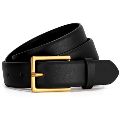 VONMELLI Gürtel Damen,Ledergürtel Damen für Jeans kleider Taillengürtel mit Rechteckiger Gold Schnalle Schwarz Passform Taillenumfang 108-117cm von VONMELLI