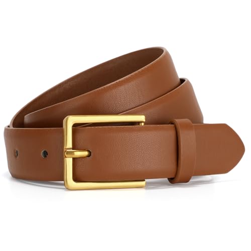 VONMELLI Gürtel Damen,Ledergürtel Damen für Jeans kleider Taillengürtel mit Rechteckiger Gold Schnalle Braun Passform Taillenumfang 64-79cm von VONMELLI