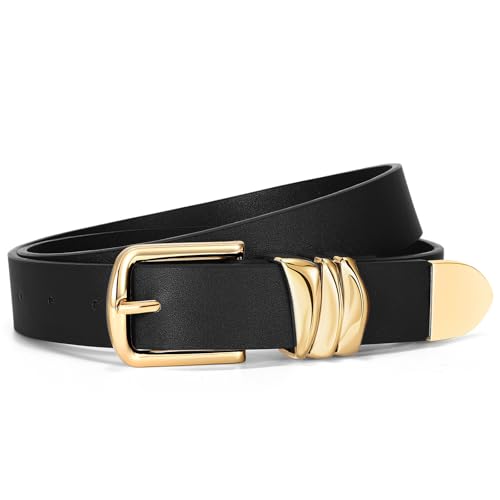 VONMELLI Gürtel Damen für Jeans Kleid Hosen Ledergürtel Damen Mode Schwarz Tallengürtel mit Goldener Schnalle Schwarz Passend für Bundweite 104-114cm von VONMELLI