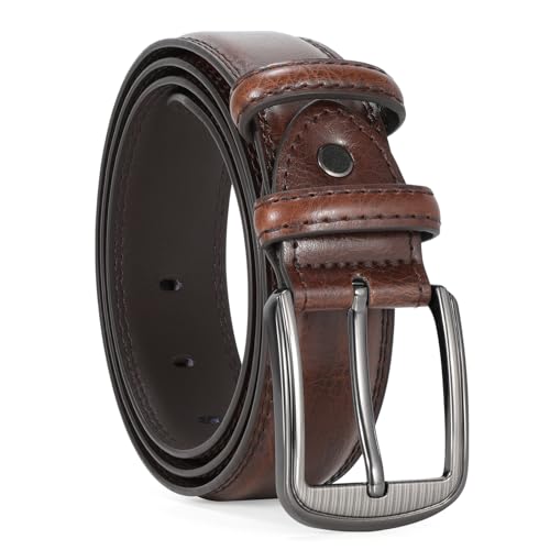 VONMELLI Herren Gürtel Leder-mit Klassischer Taillengürtel Schnalle für Lässige Jeans und Anzug Breite 3.5 cm Braun Taillenumfang Anpassen 113cm-122cm von VONMELLI