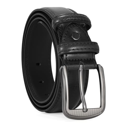 VONMELLI Herren Gürtel Leder-mit Klassischer Taillengürtel Schnalle für Lässige Jeans und Anzug Breite 3.5 cm Schwarz Taillenumfang Anpassen 93cm-102cm von VONMELLI