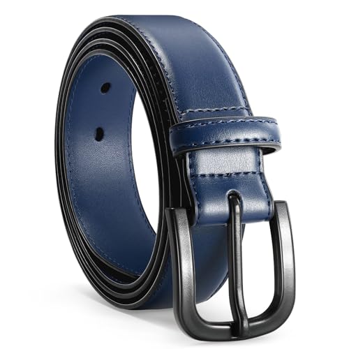VONMELLI Herren Gürtel Metallfreier Ledergürtel Herren TSA-geprüft Metallfreier Arbeitsgürtel Jeans mit Hypoallergener Schnalle Blau Passform Taillenumfang 111cm-120cm von VONMELLI
