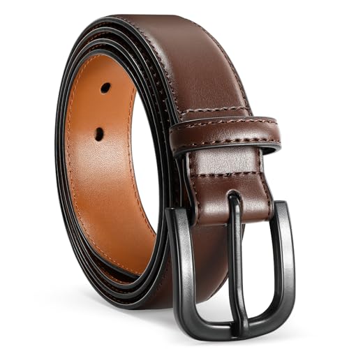 VONMELLI Herren Gürtel Metallfreier Ledergürtel Herren TSA-geprüft Metallfreier Arbeitsgürtel Jeans mit Hypoallergener Schnalle Kaffee Passform Taillenumfang 101cm-110cm von VONMELLI