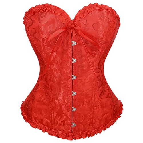 VONMELLI Korsett Damen Spitze Up Boned Overbust Vollbrust Corset Bustier Gothic Corsage Dessous Top Rot XL von VONMELLI