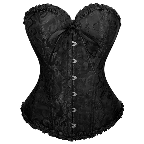 VONMELLI Korsett Damen Spitze Up Boned Overbust Vollbrust Corset Bustier Gothic Corsage Dessous Top Schwarz XXL von VONMELLI