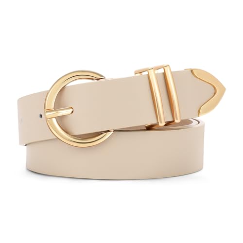 VONMELLI LedergüRtel Damen füR Jeans Mode TaillengüRtel mit Goldener Schnalle GüRtel Damen füR Hosen Kleid Beige L von VONMELLI