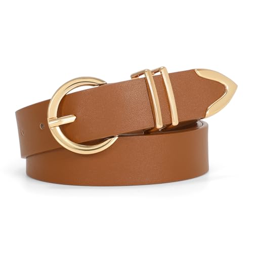 VONMELLI LedergüRtel Damen füR Jeans Mode TaillengüRtel mit Goldener Schnalle GüRtel Damen füR Hosen Kleid Braun M von VONMELLI