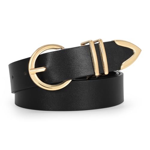 VONMELLI LedergüRtel Damen füR Jeans Mode TaillengüRtel mit Goldener Schnalle GüRtel Damen füR Hosen Kleid Schwarz XXXL von VONMELLI