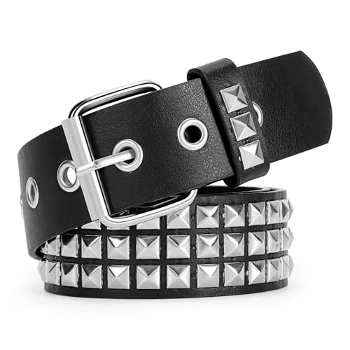 VONMELLI Nietengürtel Y2K Gürtel Goth Ledergürtel für Damen und Herren Metall Punk Taillengürtel Scene Style für Jeans XL von VONMELLI