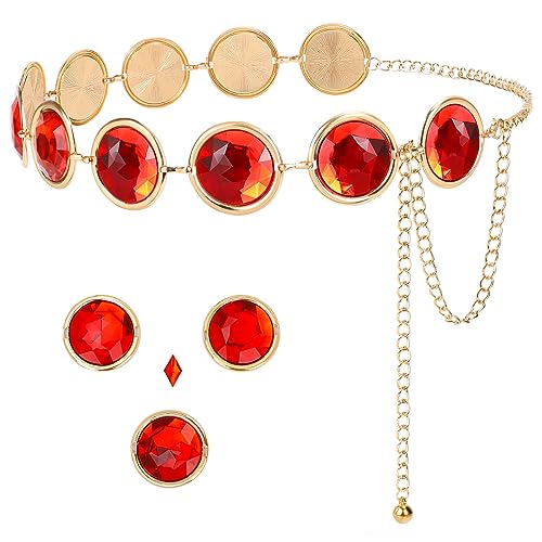VONMELLI Raven Cosplay Taillengürtel für Damen Halloween Raven Kostüm Rot Edelstein Kettengürtel Anime Cosplay Metall Kettengürtel Passform Taille bis zu 135cm von VONMELLI
