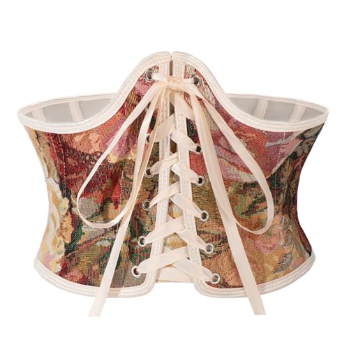 VONMELLI Renaissance Korsettgürtel für Damen Breiter Wlastischer Taillengürtel mit Schnürung Braun Passend für Taille 81-90cm von VONMELLI