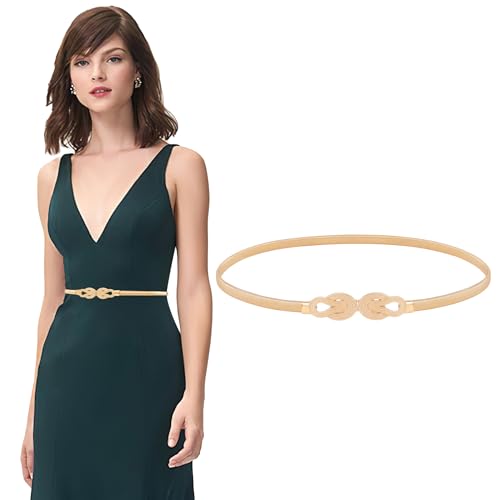 VONMELLI Schmaler Metall Taillengürtel für Kleid Damen Elastischer Dünner Kettengürtel für Damen Gold M von VONMELLI