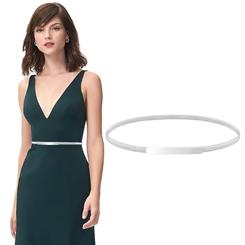 VONMELLI Schmaler Metall Taillengürtel für Kleid Damen Elastischer Dünner Kettengürtel für Damen Silber L von VONMELLI