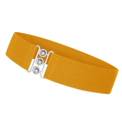 VONMELLI Stretchgürtel Damen Breit Elastischer Gürtel Vintage Taillengürtel Damen für Kleid Retro Cinch Gürtel 5cm Breit Gelb Passend für Taillenumfang 91-101cm von VONMELLI