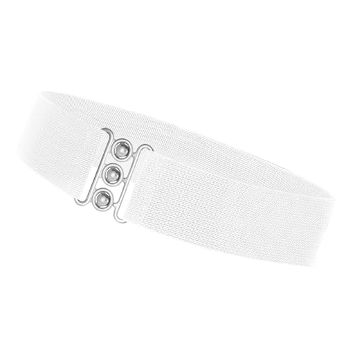 VONMELLI Stretchgürtel Damen Breit Elastischer Gürtel Vintage Taillengürtel Damen für Kleid Retro Cinch Gürtel 5cm Breit Weiß Passend für Taillenumfang 61-70cm von VONMELLI