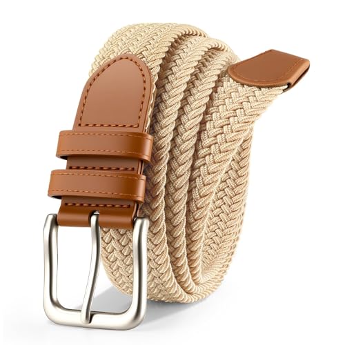 VONMELLI Unisex StoffgüRtel StretchgüRtel Elastisch Geflochten Dehnbar füR Herren Und Damen GüRtel Herren Elastischer StoffgüRtel füR Golfhosen Casual Shorts Jeans Breite 3.5cm Beige S von VONMELLI
