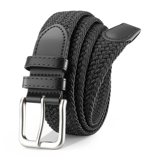 VONMELLI Unisex StoffgüRtel StretchgüRtel Elastisch Geflochten Dehnbar füR Herren Und Damen GüRtel Herren Elastischer StoffgüRtel füR Golfhosen Casual Shorts Jeans Breite 3.5cm Schwarz XL von VONMELLI