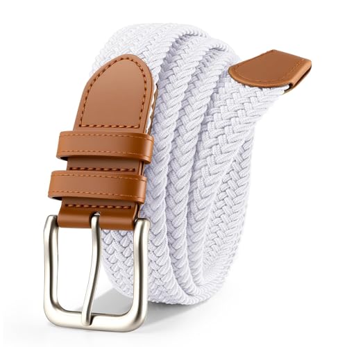 VONMELLI Unisex StoffgüRtel StretchgüRtel Elastisch Geflochten Dehnbar füR Herren Und Damen GüRtel Herren Elastischer StoffgüRtel füR Golfhosen Casual Shorts Jeans Breite 3.5cm Weiß L von VONMELLI