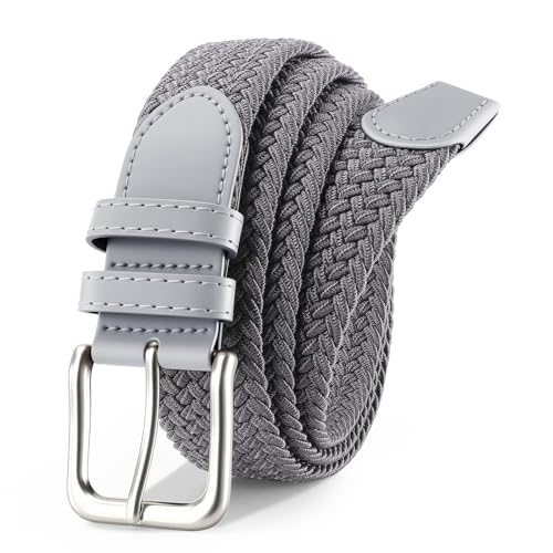 VONMELLI Unisex StoffgüRtel StretchgüRtel Elastisch Geflochten Dehnbar füR Herren Und Damen GüRtel Herren Elastischer StoffgüRtel füR Golfhosen Hellgrau-graue Schnalle L von VONMELLI