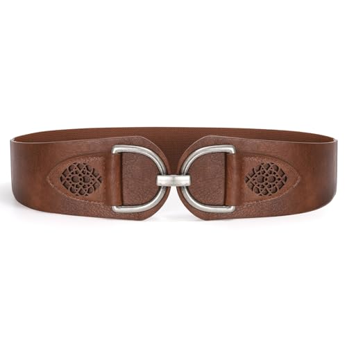 VONMELLI Vintage Gürtel für Damen Dehnbar Breiter Taillengürtel mit Dicker Schnalle Elastischer Breiter Gürtel für Kleider und Mäntel Kaffee Passform Taillenumfang 74-84cm von VONMELLI