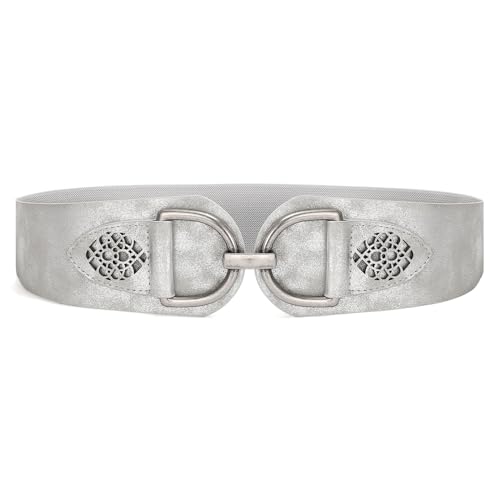 VONMELLI Vintage Gürtel für Damen Dehnbar Breiter Taillengürtel mit Dicker Schnalle Elastischer Breiter Gürtel für Kleider und Mäntel Silber Passform Taillenumfang 74-84cm von VONMELLI