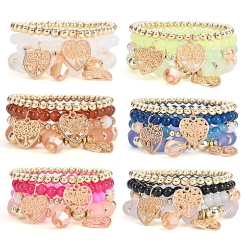Böhmische Armband-Sets für Frauen – 6 Sets stapelbare Stretch-Armbänder, mehrfarbiger Boho-Schmuck für Frauen, Hippie-Armbänder, zierlicher Schmuck, beste Freundin, Geschenk, 7.2 inches, Kunststoff von VONRU