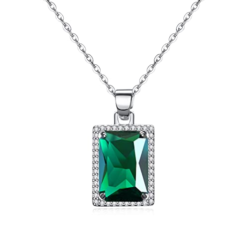 VONSSY 18K Platin überzogene Kette Grün Simulierter Smaragd 5A CZ Weißer Diamant Kristall Halo Schachbrettschliff Edelstein Anhänger Halskette (weiße Kette) von VONSSY
