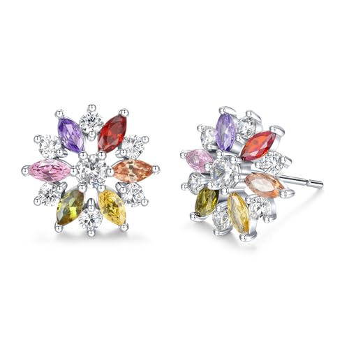 VONSSY Bunte Schneeflocke Ohrringe Ohrstecker Tropfen Ohrhänger Roségold Zirkonia Kristall Multi Edelstein Granat Amethyst Morganit Peridot Strass Schmuck Geschenk für Frauen Frau Freundin von VONSSY